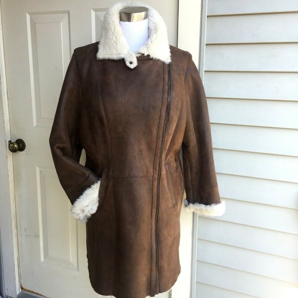 Genuine brown sheepskin zipper coat size 14-16